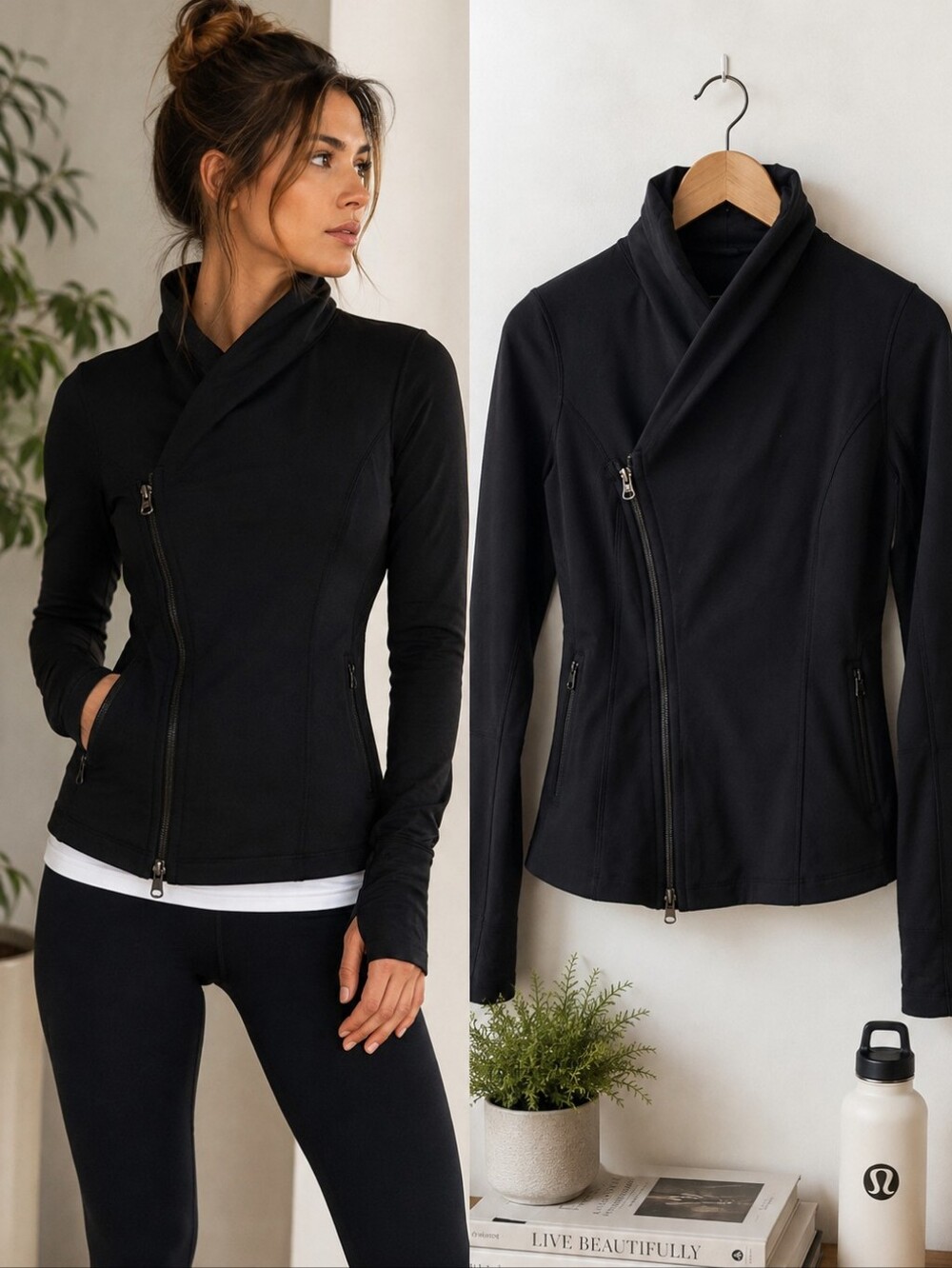 Lululemon Bhakti Yoga Jacket Black Asymmetrical Double-Zip Wrap Front